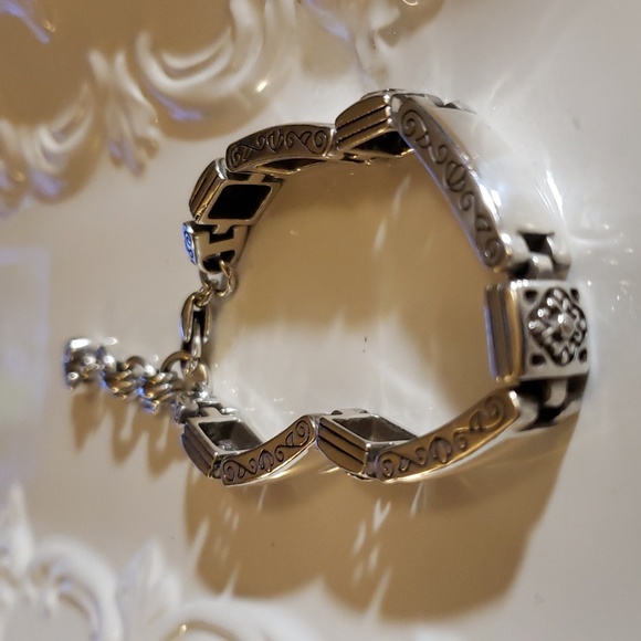 💕Brighton Tribeca Silver Plated Bar Heavy Linked Bracelet w/ Filagre Design - Picture 6 of 10